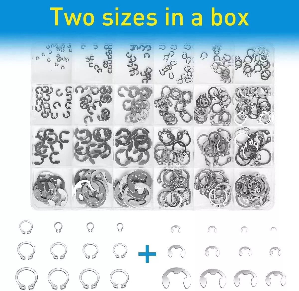 327Pcs Stainless Steel E-Clip Circlip Kit Retaining Ring Assortment Set 24 Sizes