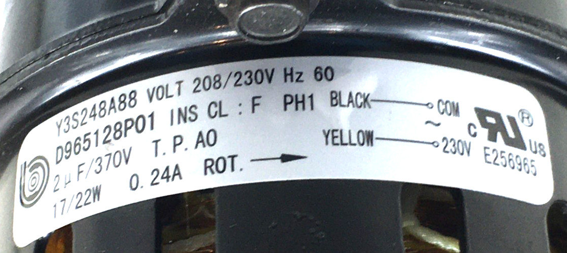 Broad-Ocean Y3S248A88E Draft Inducer Blower Motor D965128P01 230V used #MR986