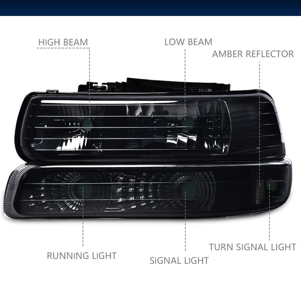 Headlight Bumper Lamps Chrome Clear Smoke Silverado 99-02 Tahoe Suburban 00-06