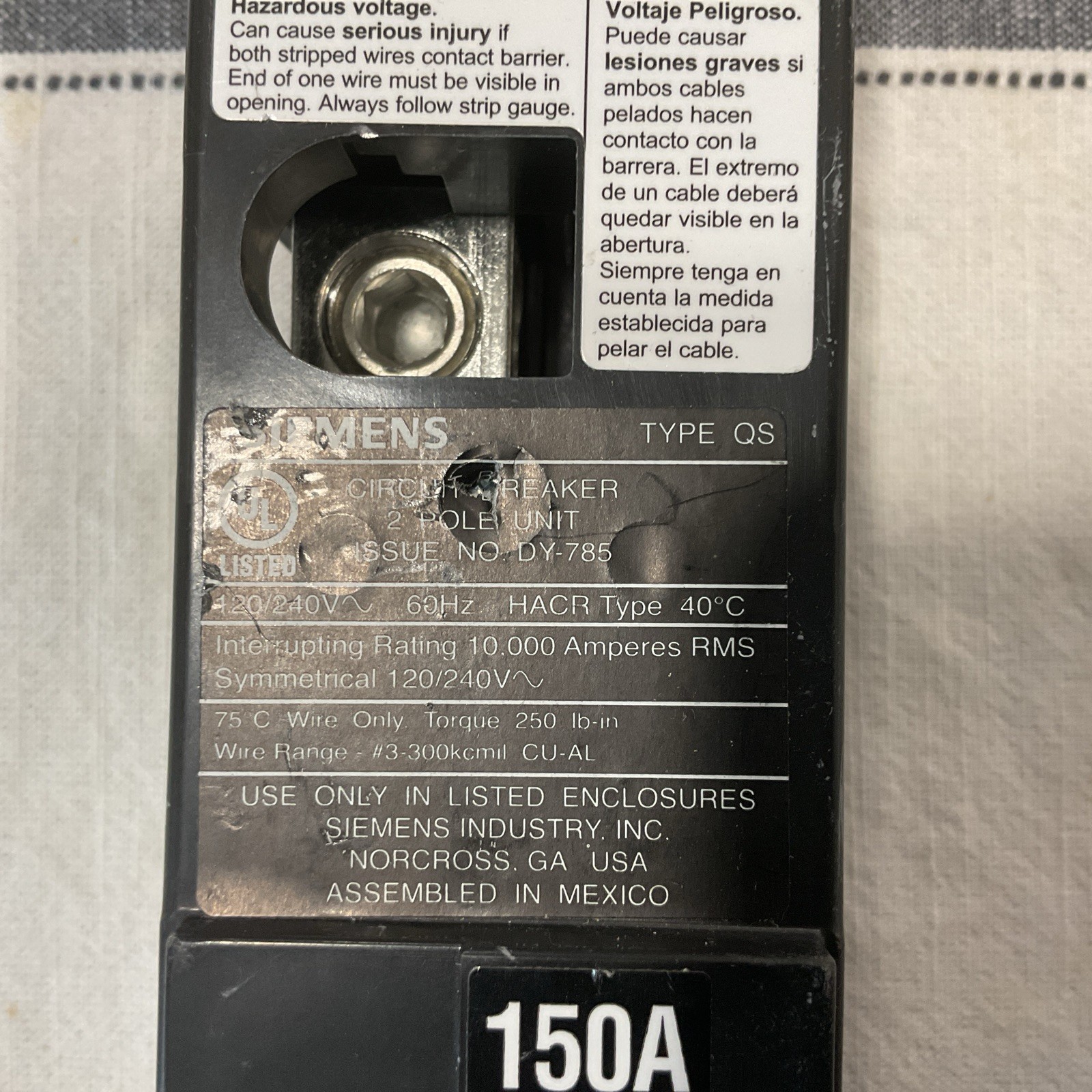 Siemens 150 Amp Main Breaker Type QNR Circuit Breaker 2 Pole 120/240VAC Open Box