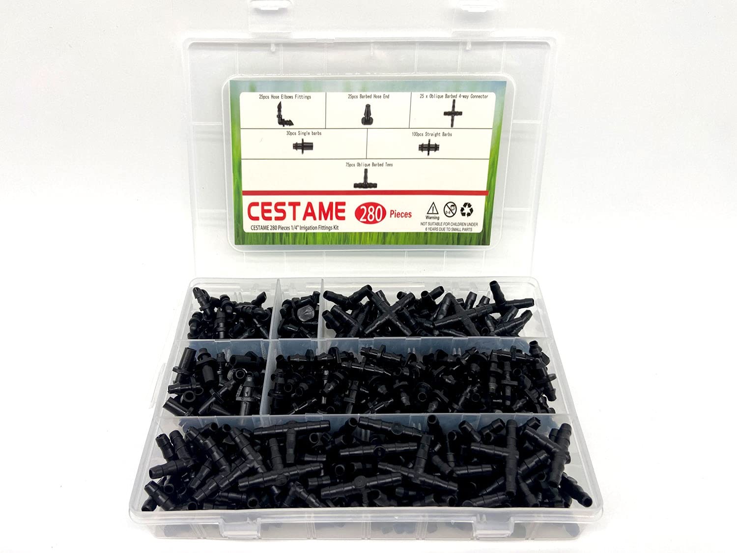 280 Pcs Barbed Connectors Irrigation Fittings style 1, black|grey|white