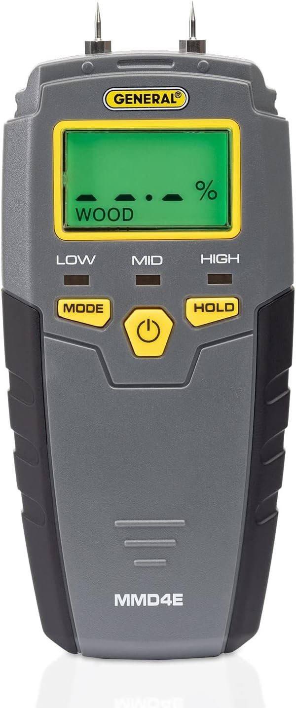 Digital Moisture Meter, MMD4E, Pin Type, Backlit LCD, Gray, Water Leak Detector