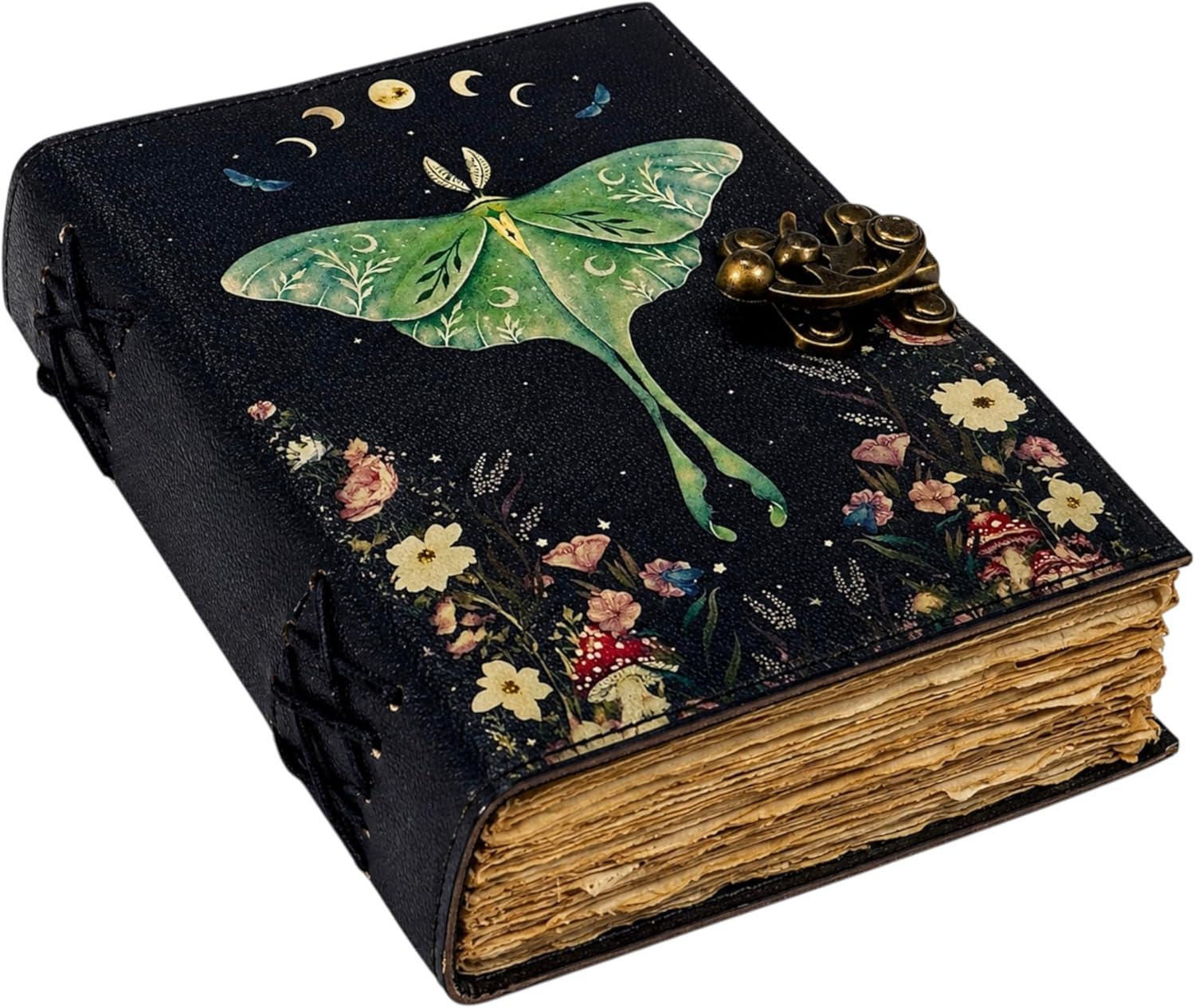 Spell Book of Shadows Journal with Lock Clasp Vintage Handmade Leather Luna Moth