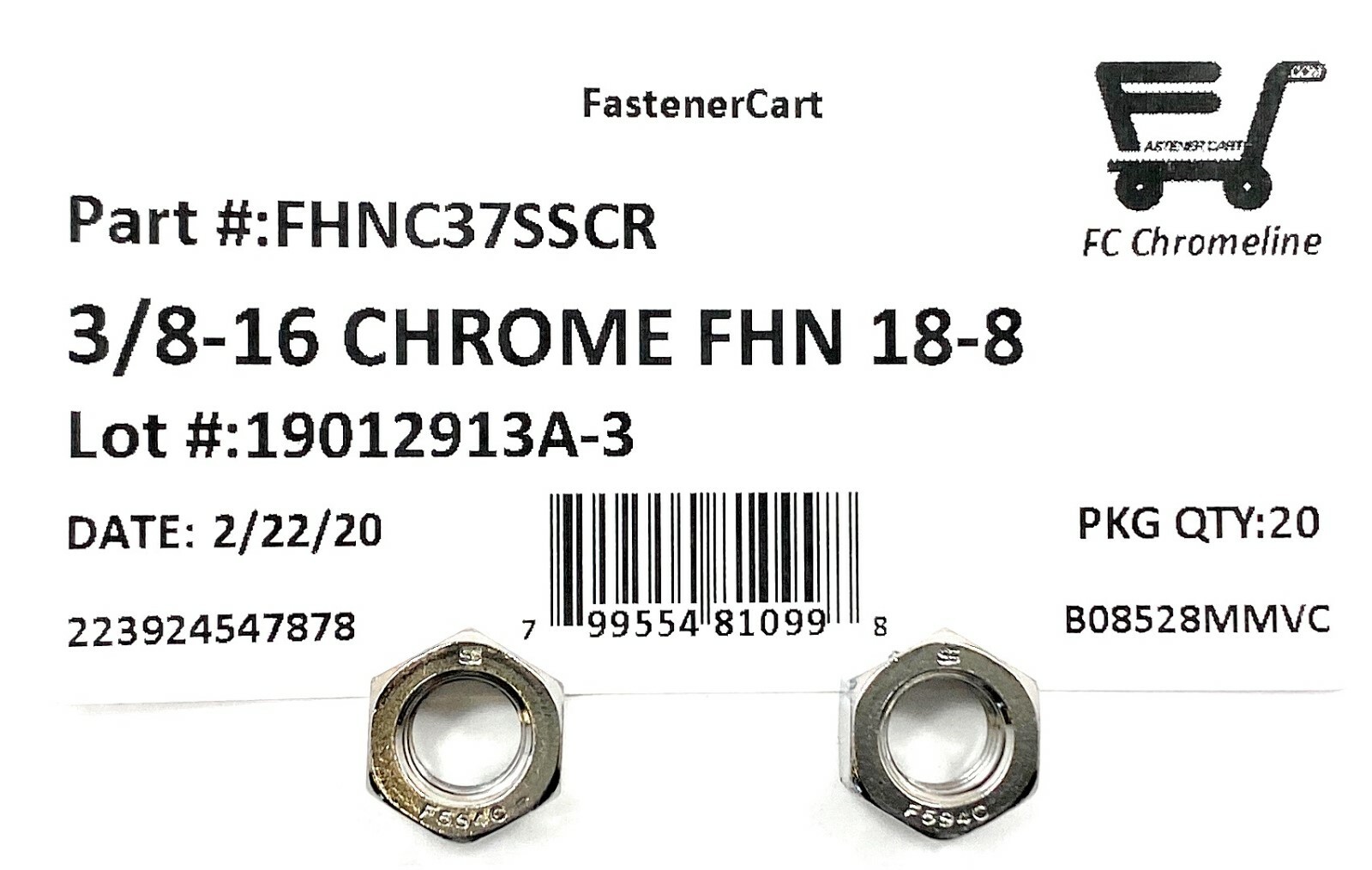 (20) 3/8-16 Chrome 18-8 Stainless Steel Finished Hex Nuts (20 Pieces)