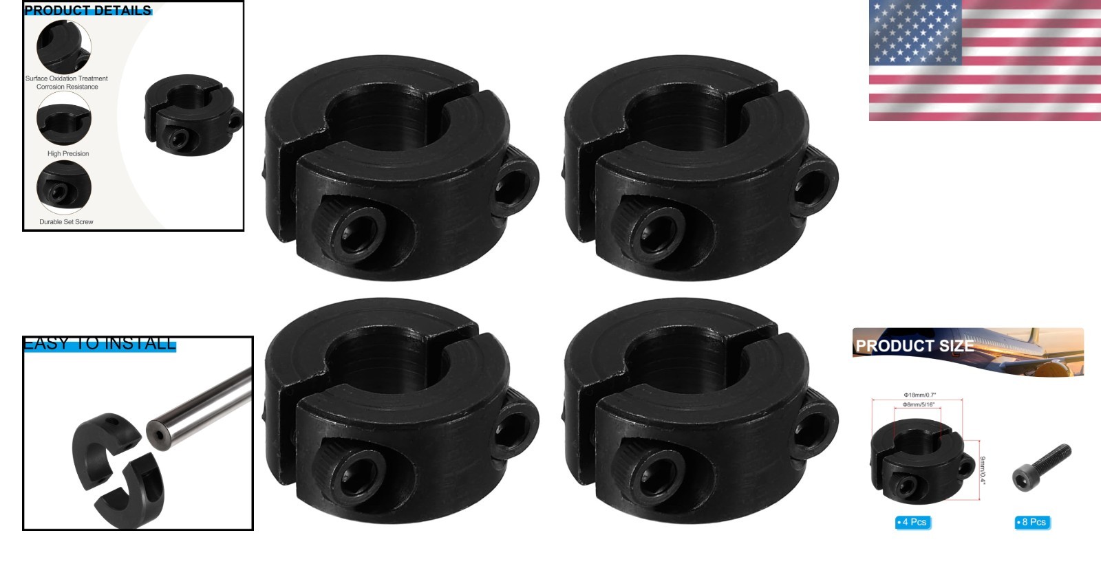 Corrosion-Resistant 8mm Steel Shaft Collars – Easy Install Double Split Design