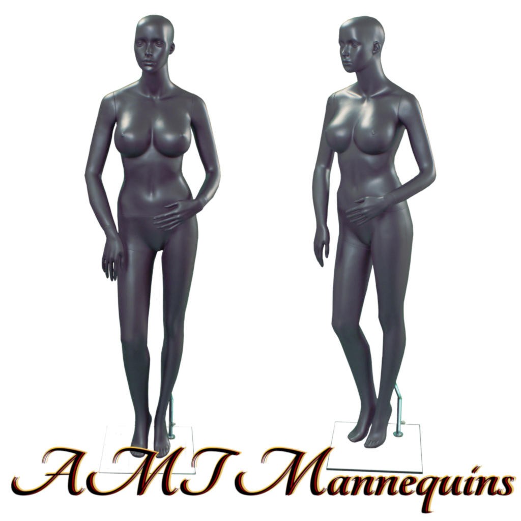 Dark gray sexy female hand-made mannequin, full body realistic mankin + stand