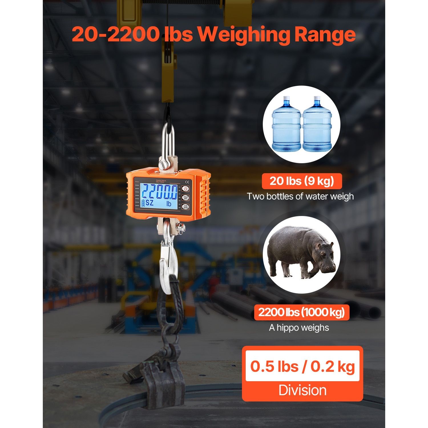 2200 lbs/ 1000 kg Digital Crane Scale with Remote, Heavy Duty Hanging Scale