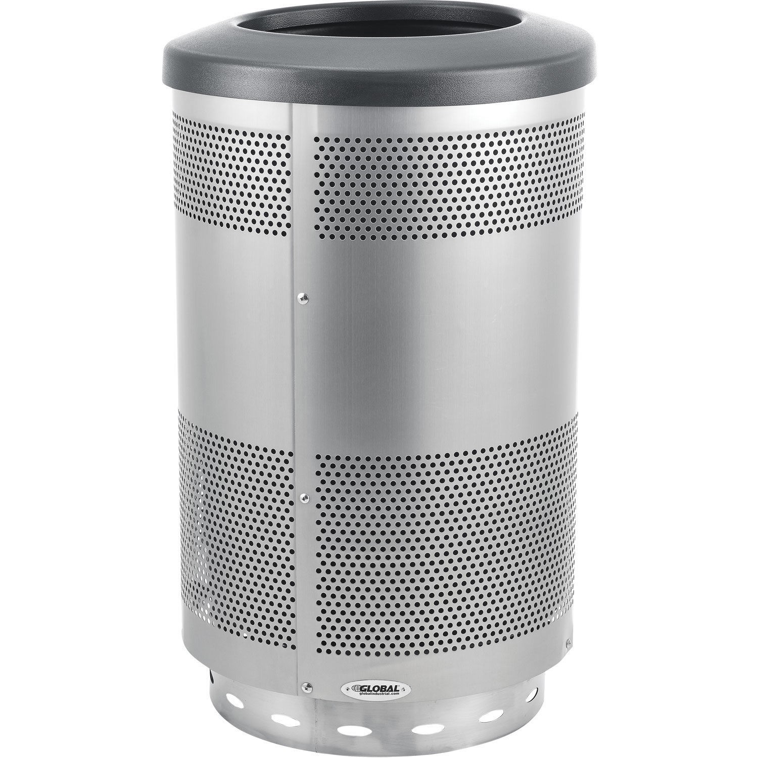 55 Gallon Perforated Steel Receptacle with Flat Lid Stainless