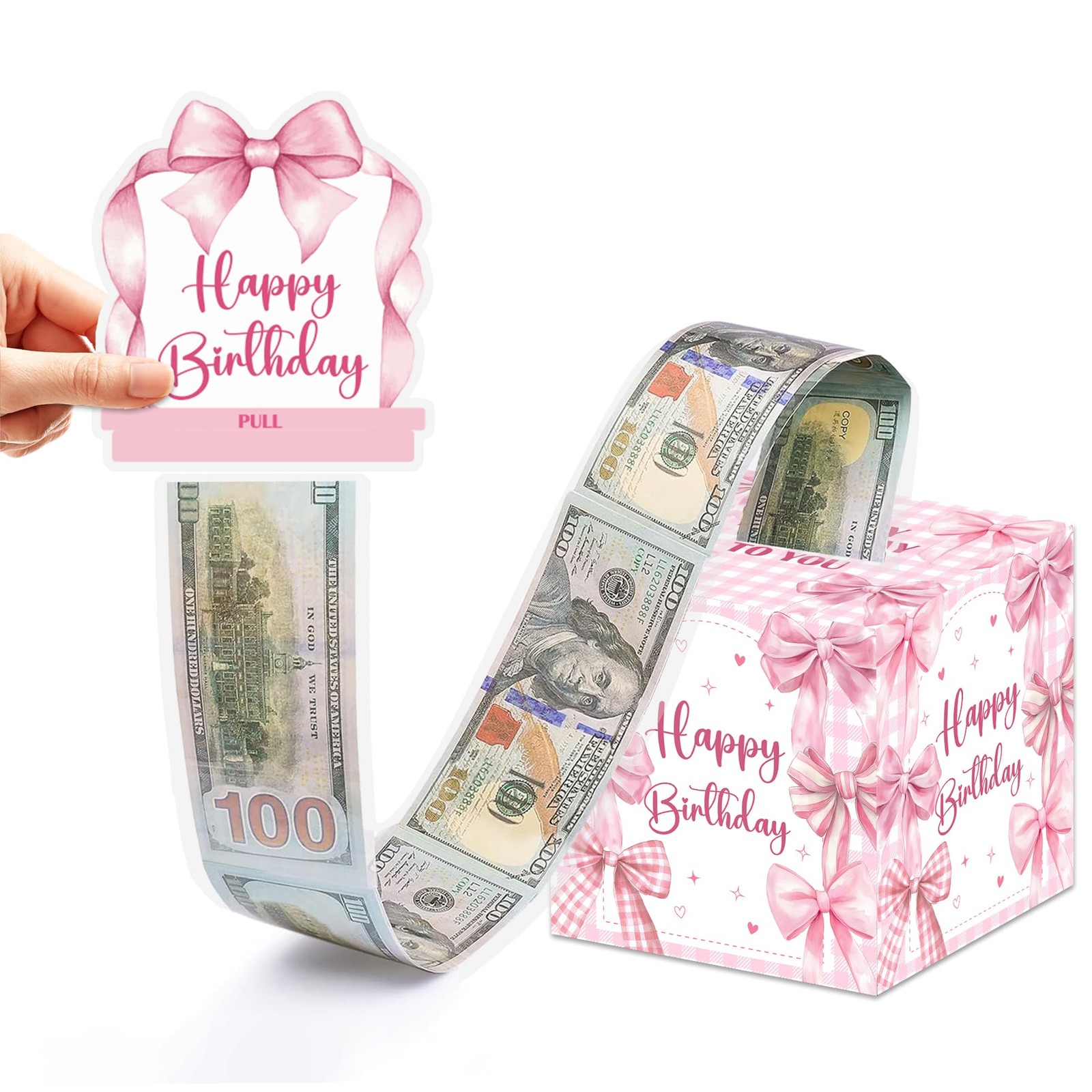 1 Set Pink Bow Birthday Money Box For Cash Pull Out Card 50PCS Bags Gift