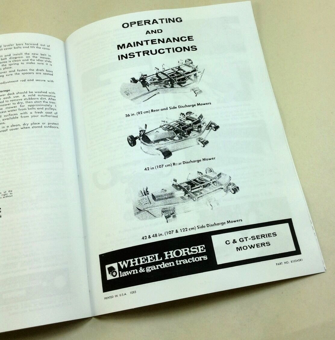 Wheel Horse C-101 C-121 C-141 Garden Tractor Lawn Mower Operators Owners Manual
