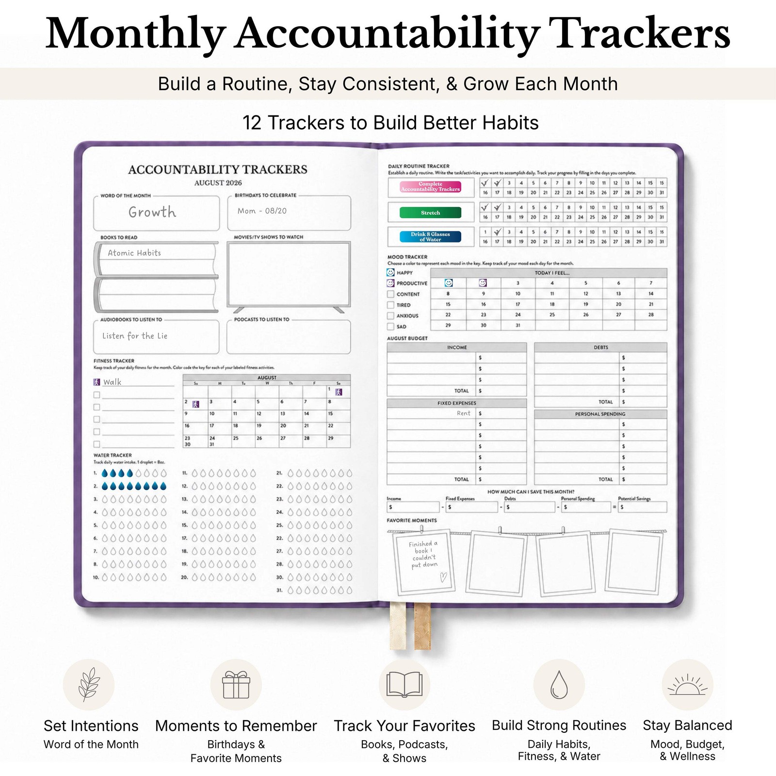 2026-2027 Mid-Year Monthly Weekly Softbound Planner August Start Agenda
