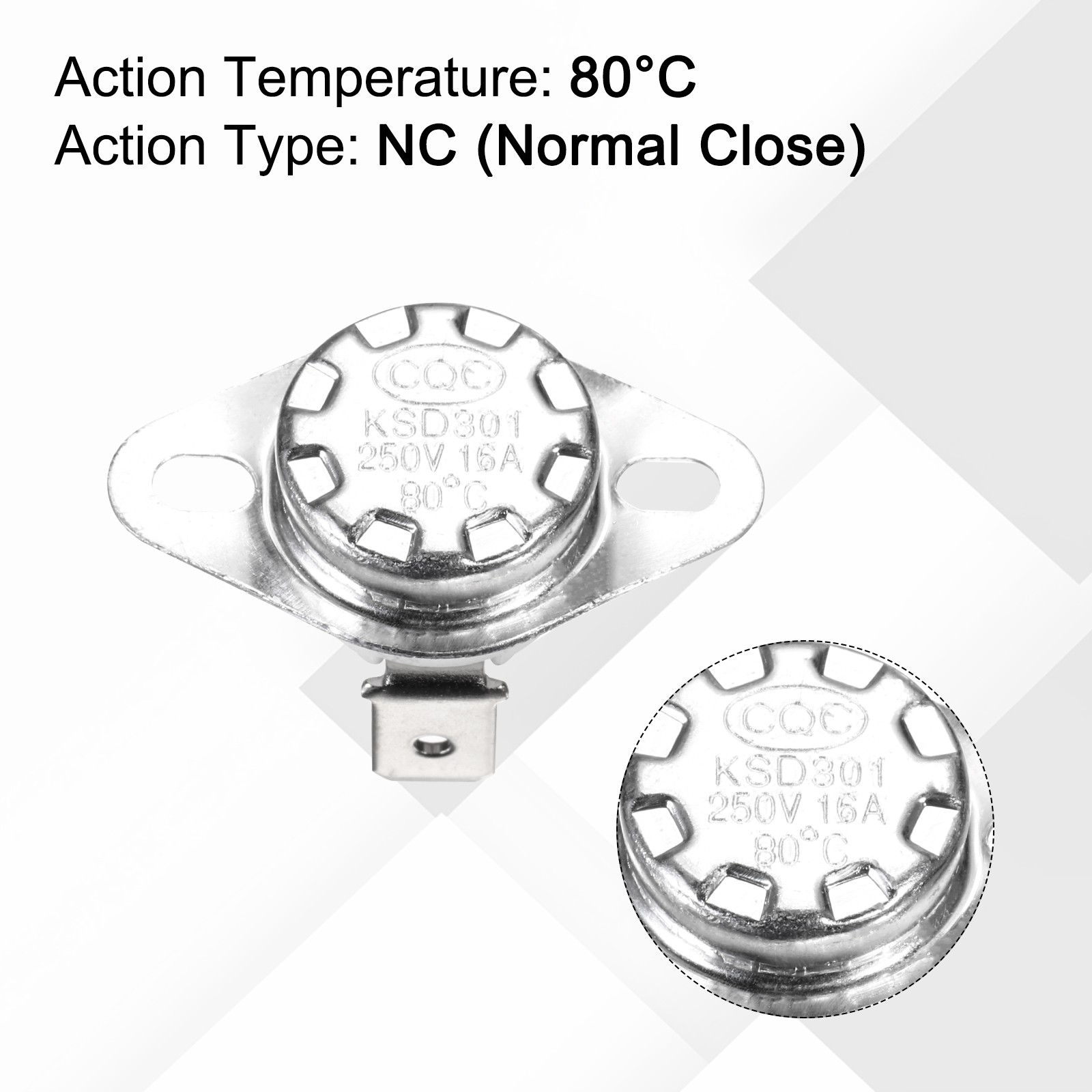 8 x KSD301 Thermostat 80°C/176°F 16A N.C Adjust Snap Disc Temperature Switch