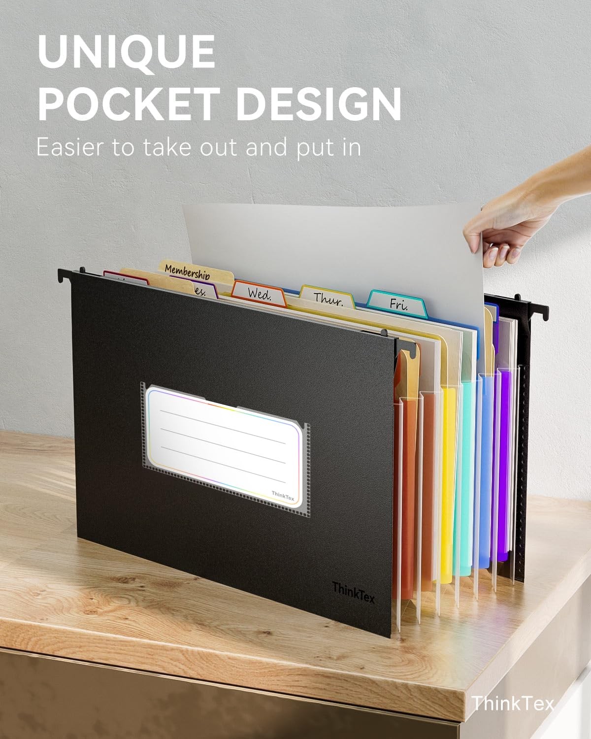 Plastic Hanging File Folders, 7 * 1.2″ Accordion Pockets