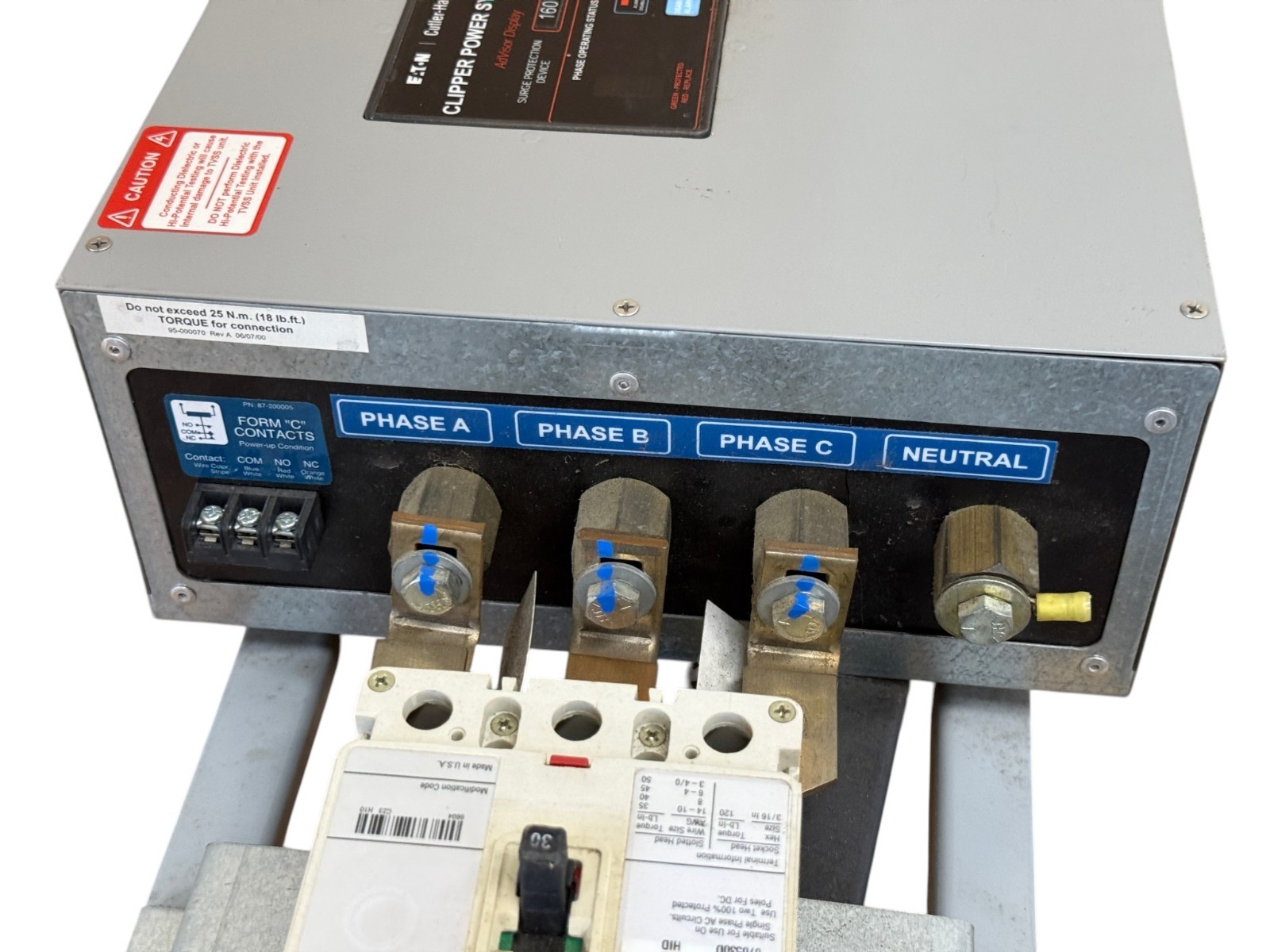 EATON CPS160208YAH 160KA 120/208V CLIPPER POWER SYSTEM SURGE PROTECTION DEVICE