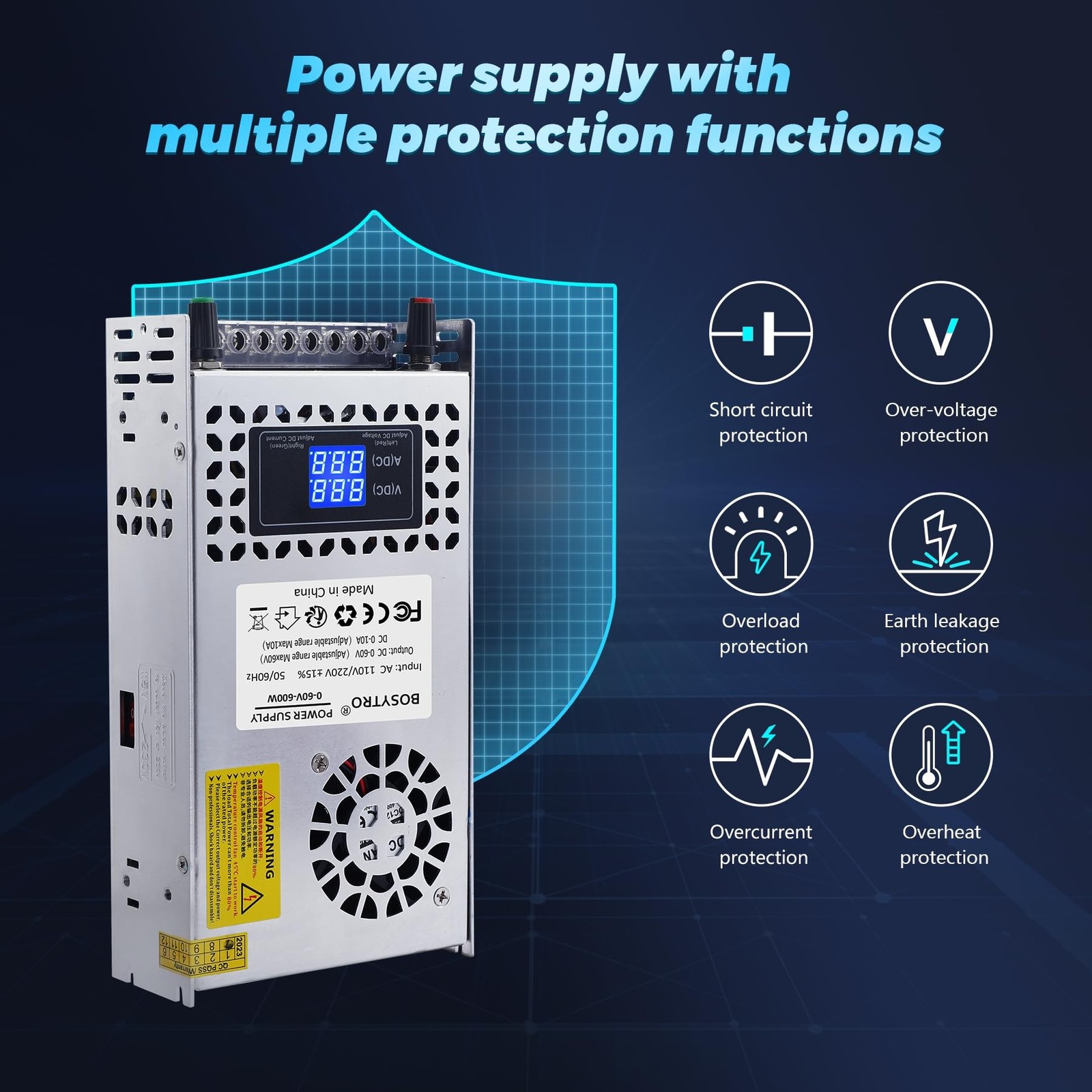 60V Adjustable dc Power Supply 600W,Switching Power Supply AC 110V/220V to DC…