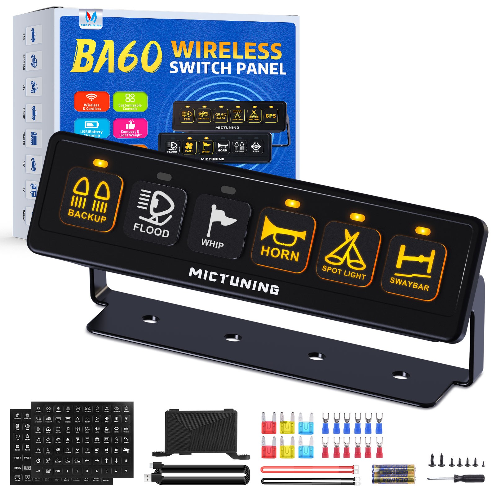 MICTUNING Wireless On/Off Switch Panel Toggle Circuit Relay Control System Box