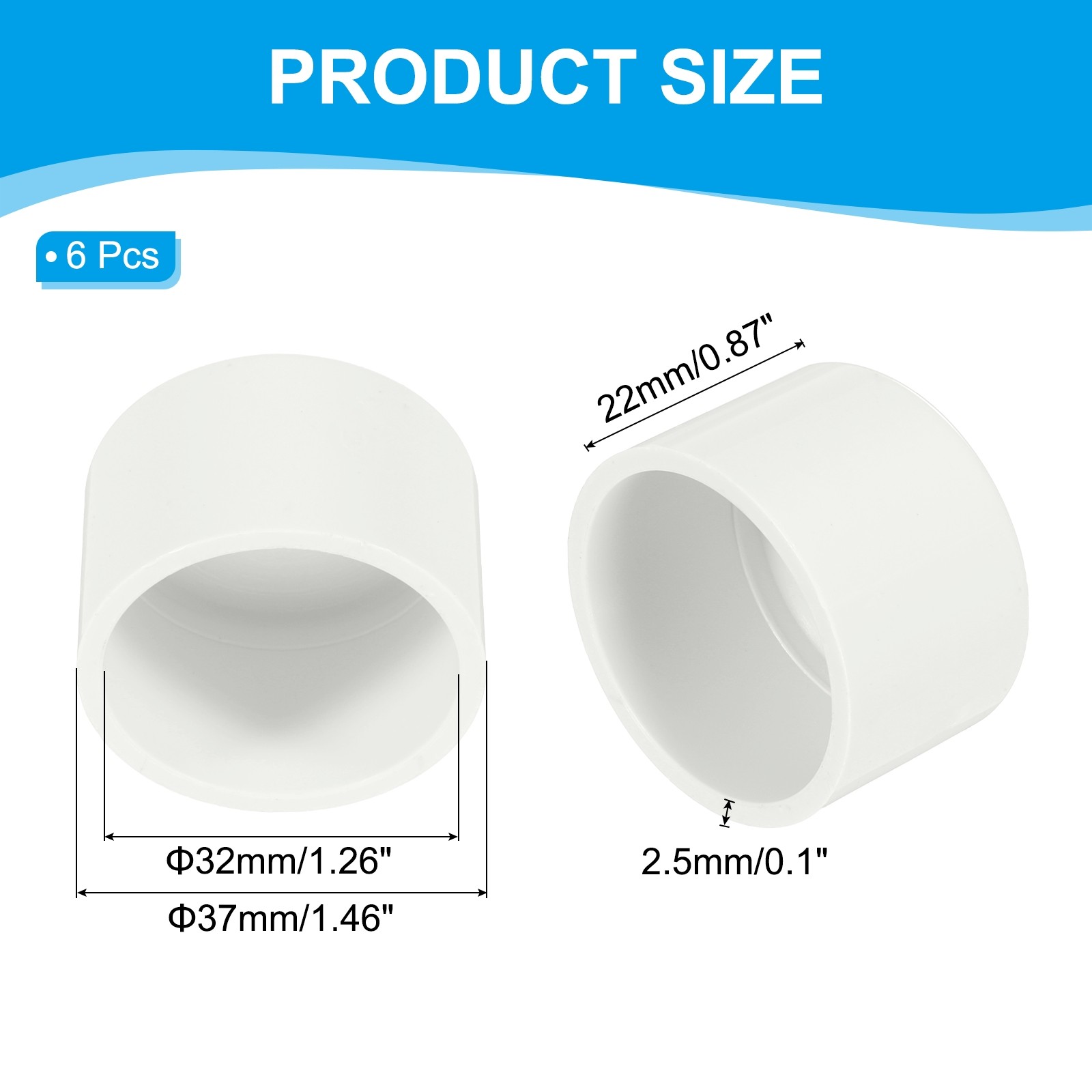 6 Pcs White 1-1/4″ Plastic Pipe Plug Adapter Pipe End Cap Fitting