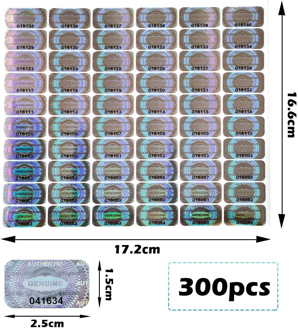 Dose Not Apply 300 Pcs Authentic Hologram Labels/Stickers Silver Transfer Tamper