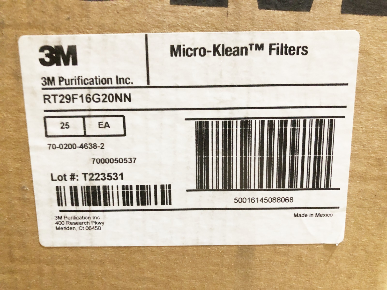 Box of 25 New 3M Micro-Klean RT29F16G20NN Filter Cartridges 29-1/4″ 25 Micron