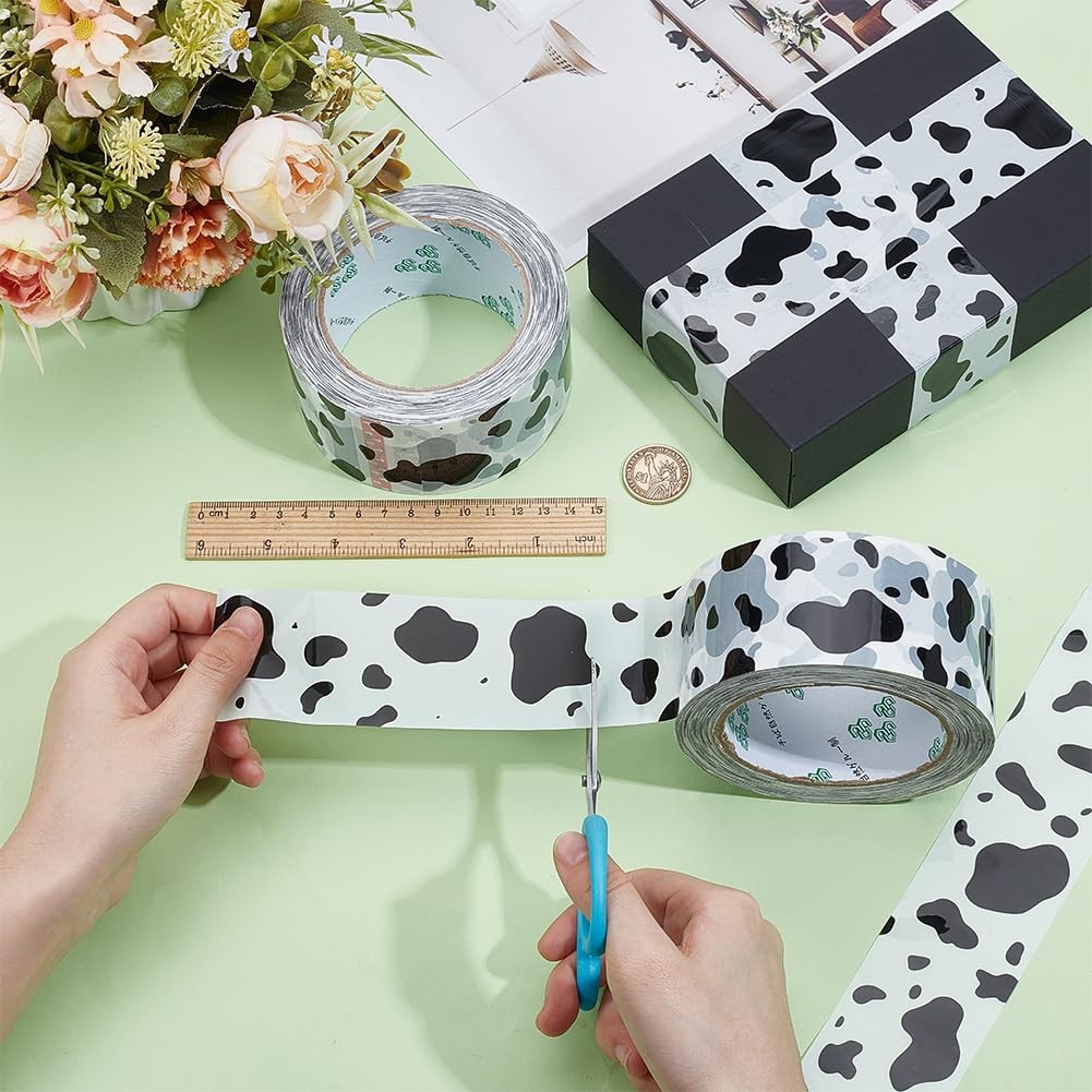 2 Rolls White Cow Packing Tape 1.9 Inch Wide Designer Decorative Craft Box
