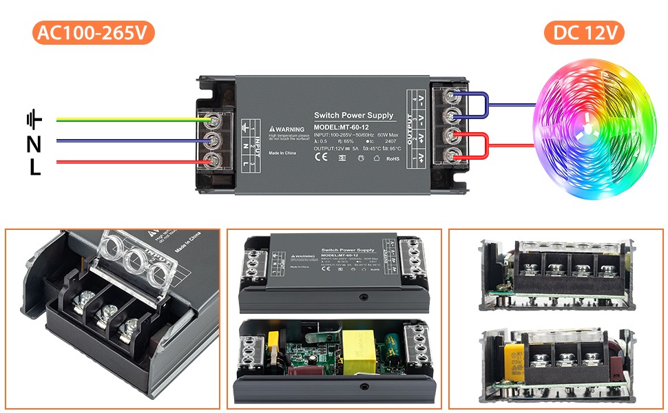 12V 24V 100W-400W LED Driver Power Supply Transformer AC 110V to DC 12V LED Lamp
