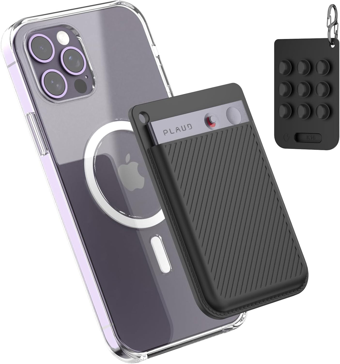 Silicone AI Voice Recorder Case, Suction Cup Holder for PLAUD Note with Key Ring
