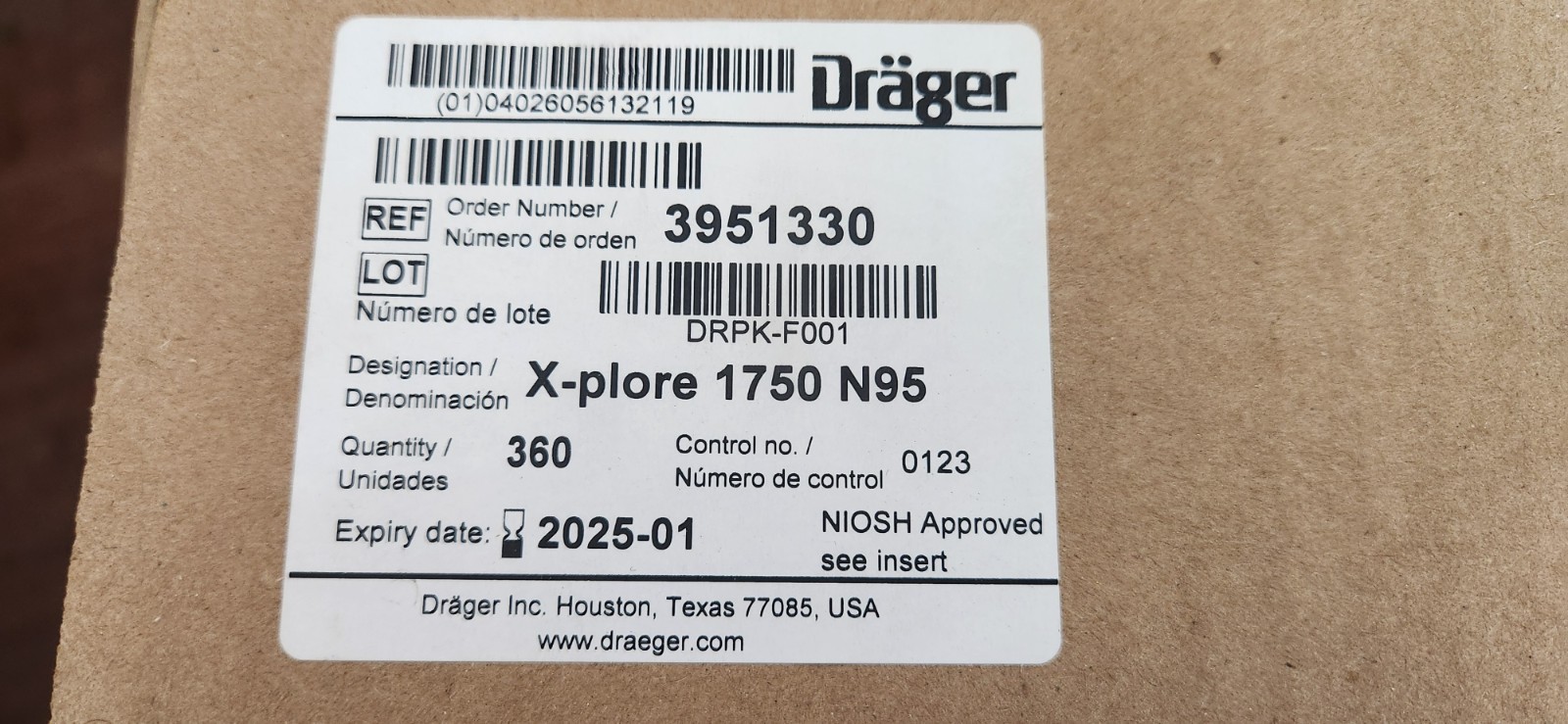Dräger X-plore 1750 N95 Respirator Masks – Factory Case of 340 (17 Boxes of 20)