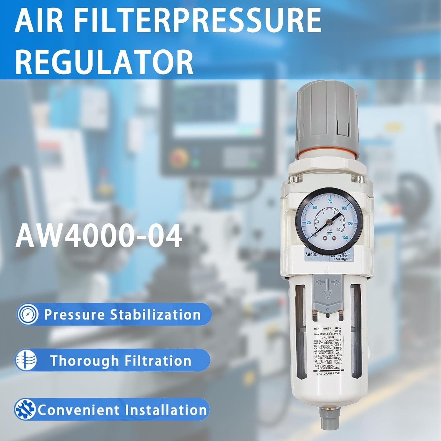 1/2″ NPT Compressed Air Filter Regulator Semi-Auto Drain Water/Oil Separator