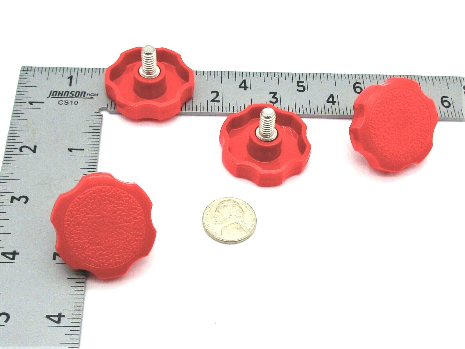 1/4-20 Red Male Clamping Knobs w Large Fluted 6 Lobe Knob Various Lengths & Qty