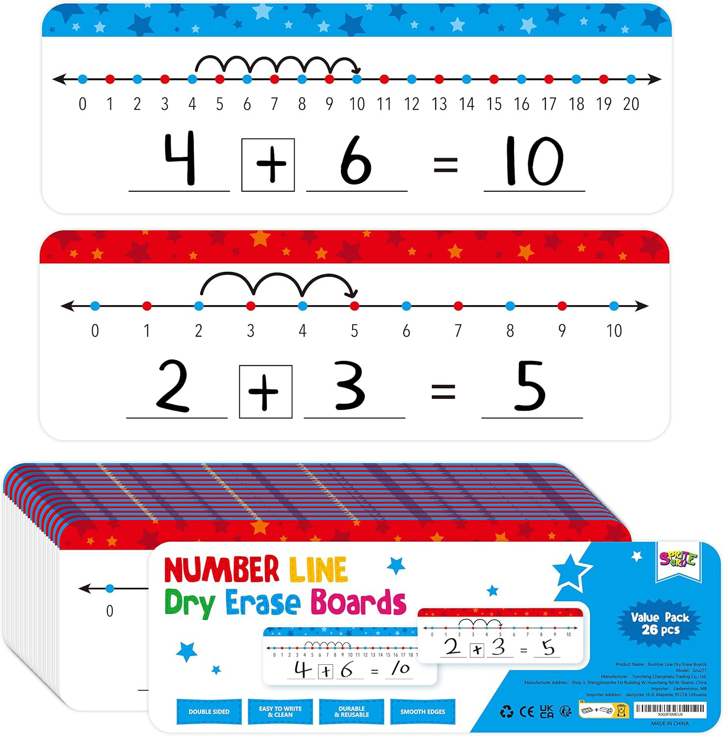 26 Packs Dry Erase Number Line Boards Double-Sided for Math Kids Classroom