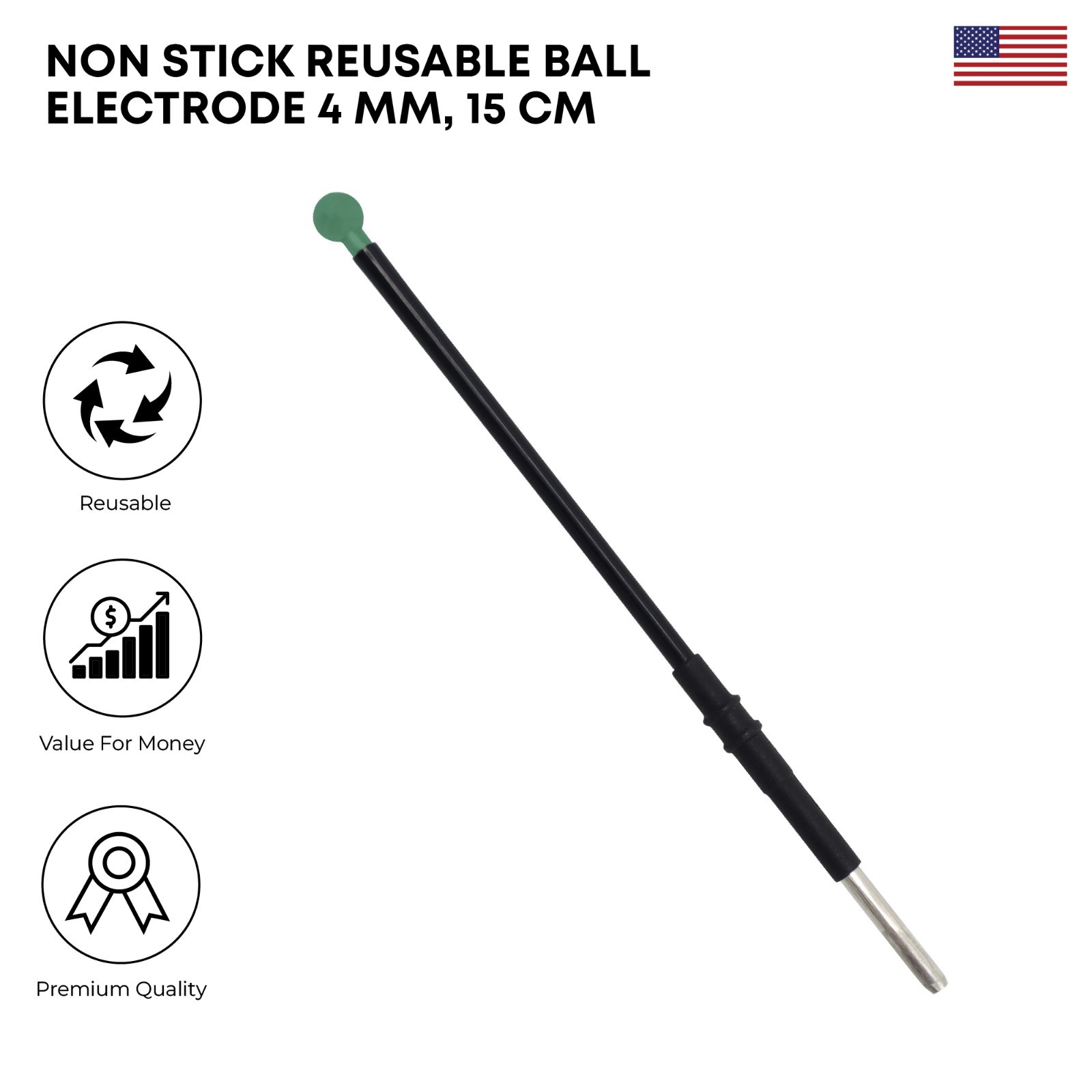 Non-Stick Reusable Ball Electrode 4mm, 15 cm Electrosurgical Electrode