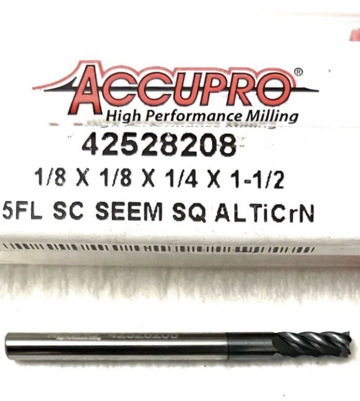 ACCUPRO 1/8″ 5FL Square End Mill Solid Carbide AlTiCrN 42528208 NEW