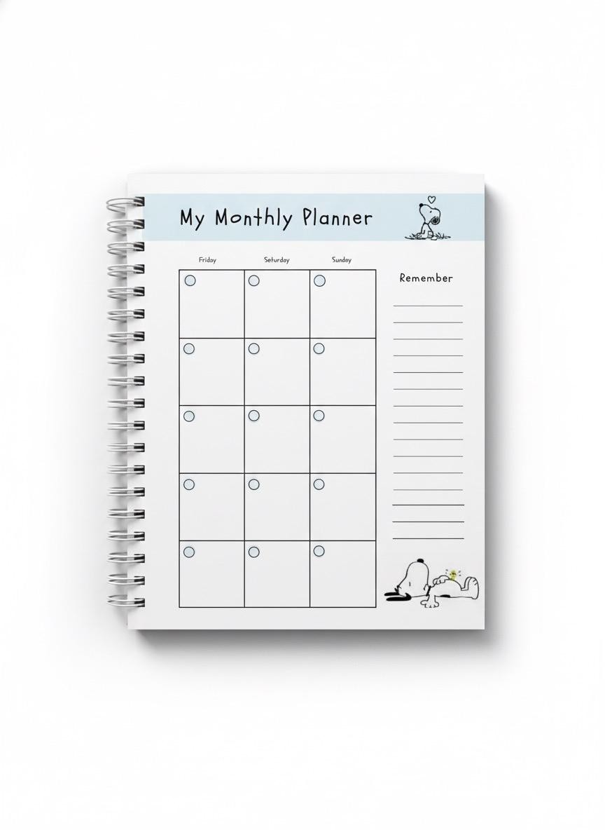 Daily planner Cute Personalized Peanuts, Snoopy-Inspired Hardcover Journal,
