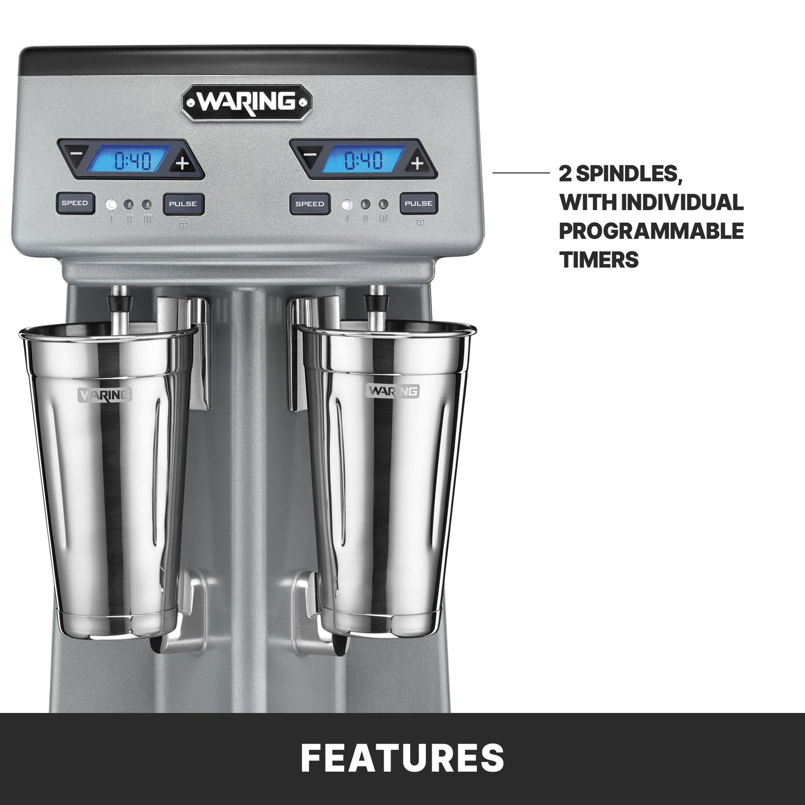 Waring Commercial Heavy-Duty Double Spindle Drink Mixer, 2 Independent, WDM240TX