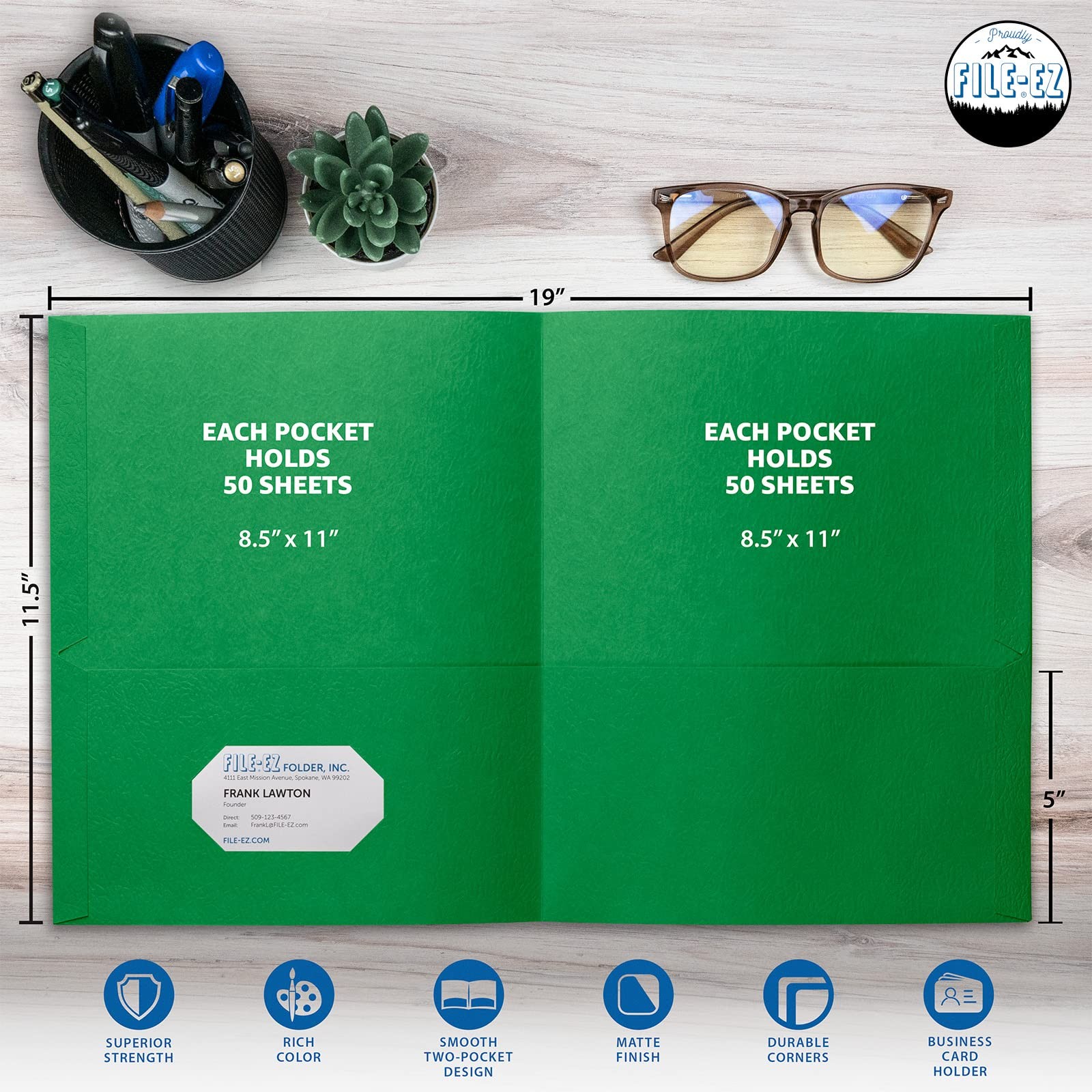 Two-Pocket Folders 25 Pack Green Textured Letter Size Paper for School Office