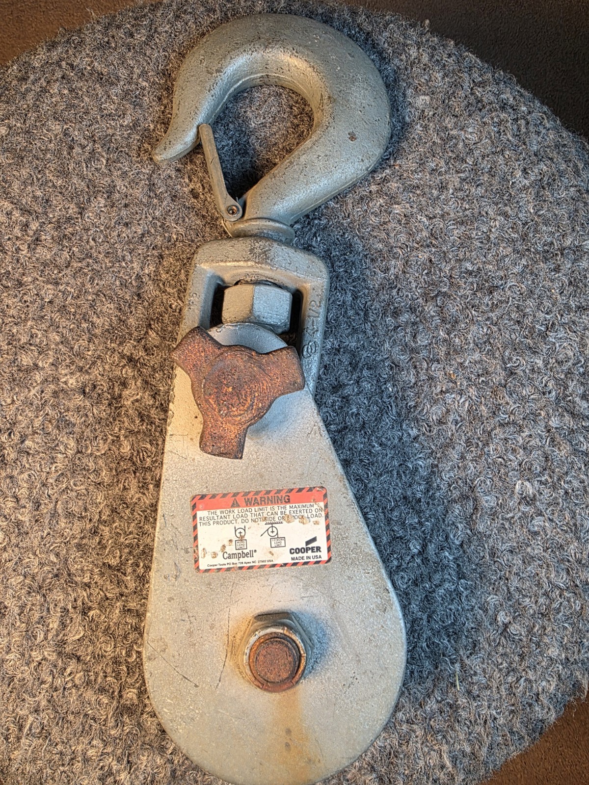 Campbell Cooper 4099V 4 Ton Snatch Block Swivel Hook 1/2″ Wire Rope Made USA