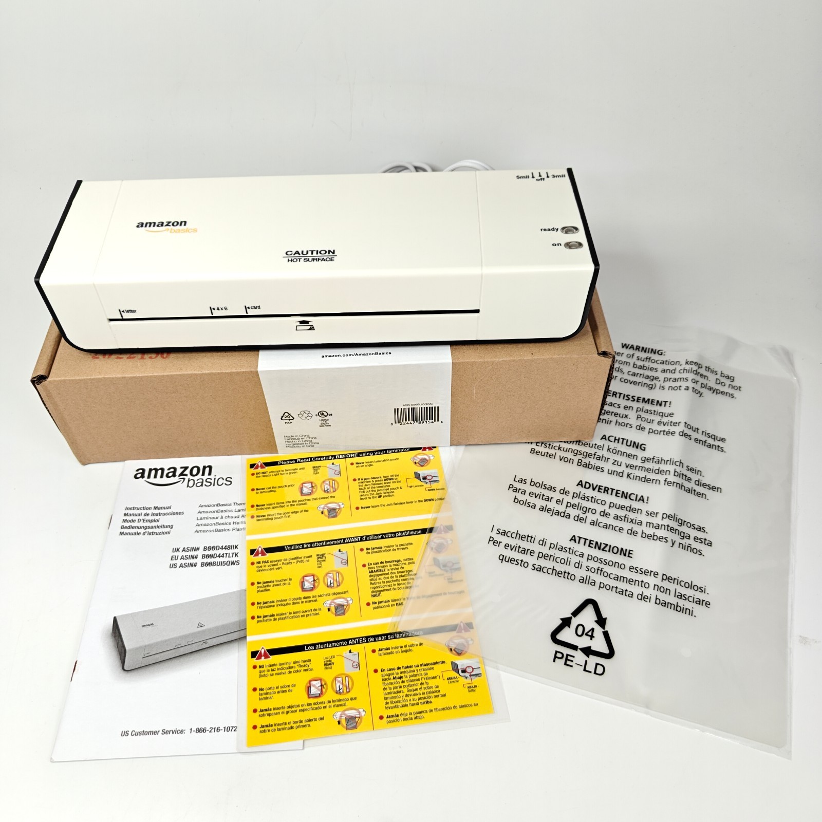 Amazon Basics PL9-US 9-Inch Thermal Laminator Machine White NEW w/Sample Pouchs
