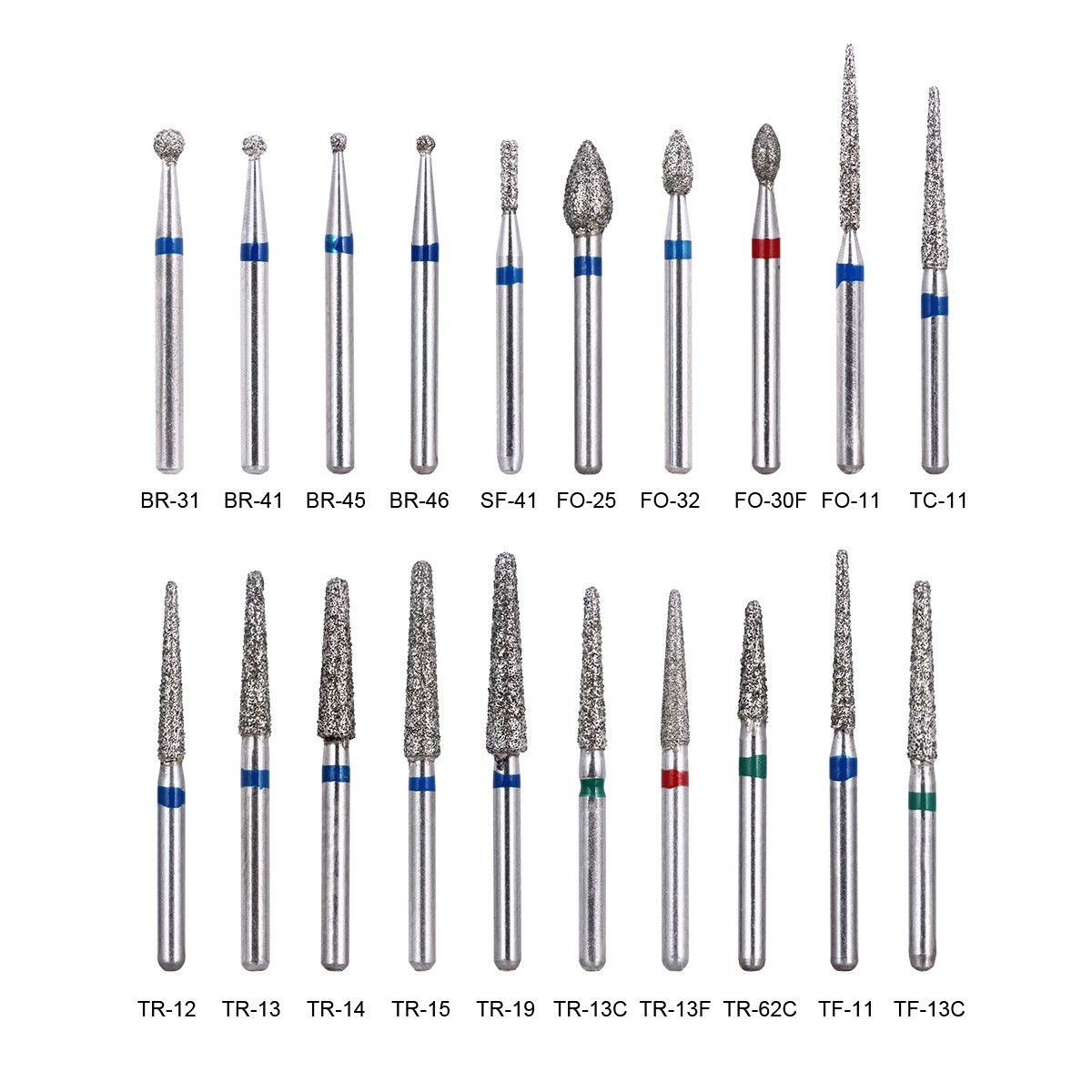 100Pcs Dental Diamond Burs High Speed Handpiece Friction Grip 20 Type FG AZDENT