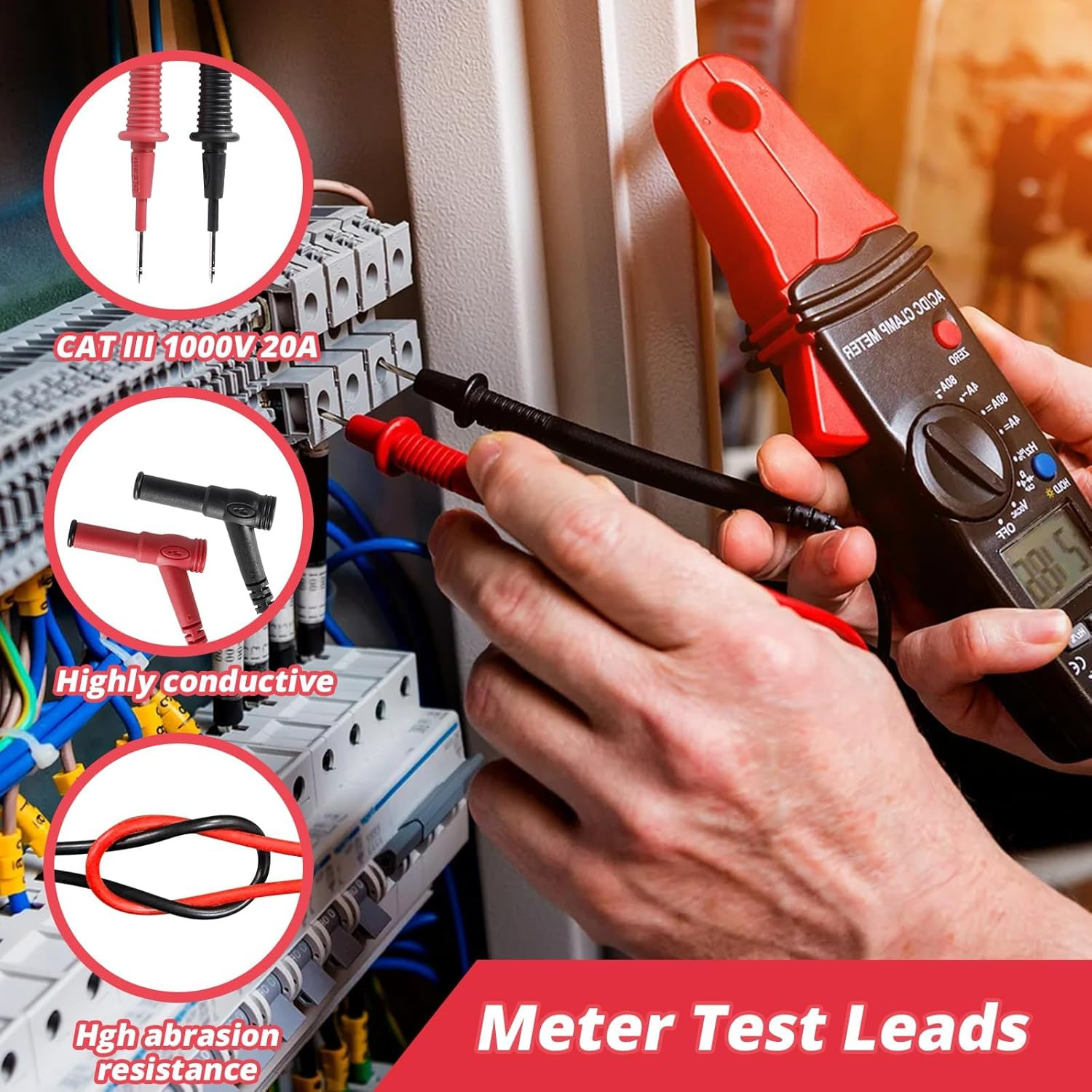 New Meter Test Leads CAT III 1000V 20A Replacement for FLUKE Ideal Simpson