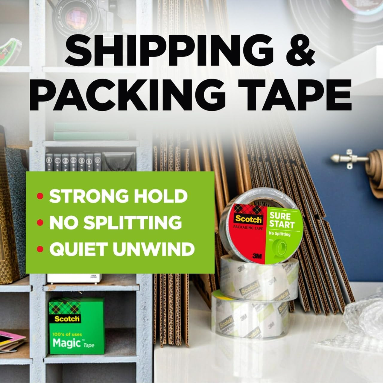 NEW Scotch Sure Start Shipping Packaging Tape 1.88 Inch x 54.6 Yd Clear 3 Core
