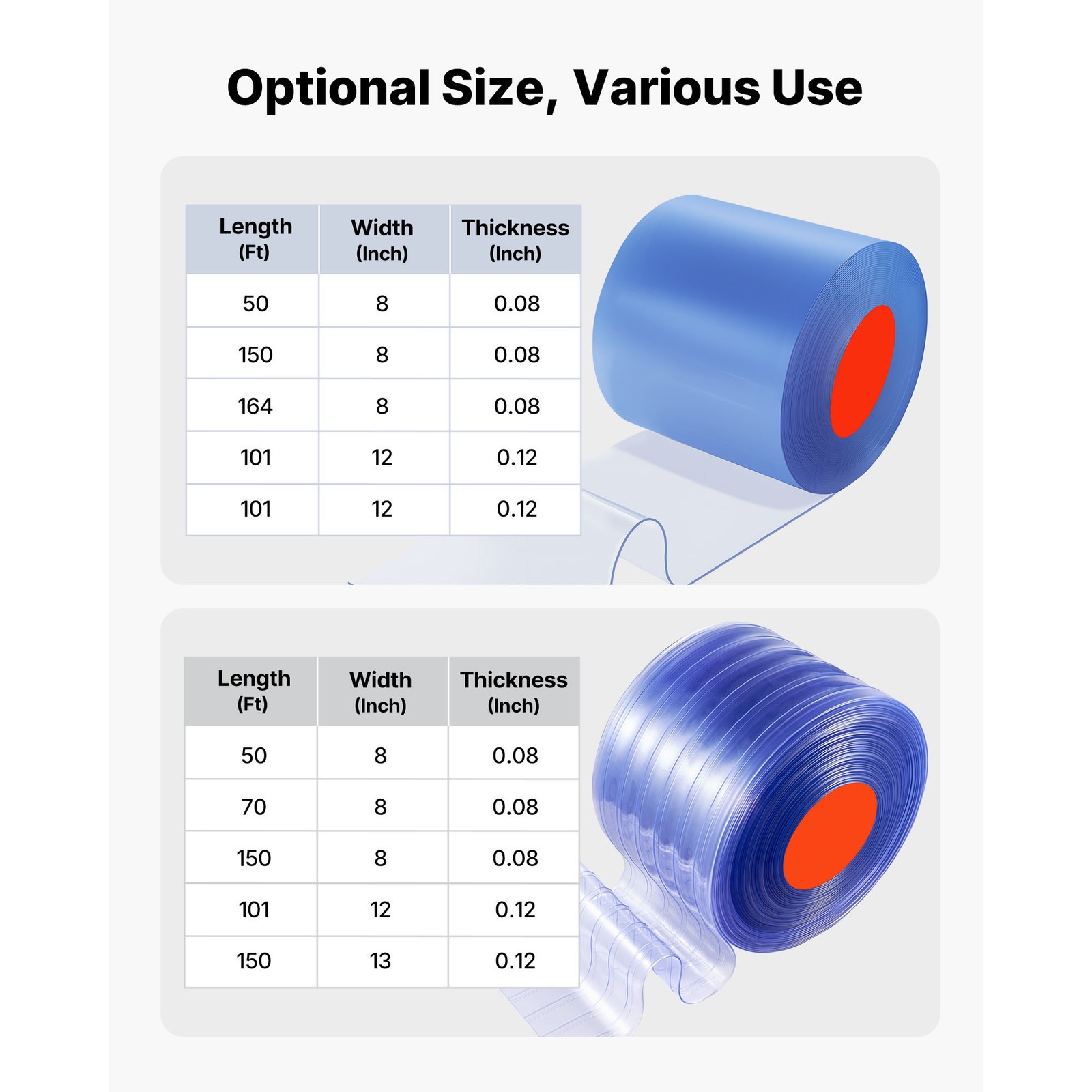 Uimoso PVC Strip Curtain 101 ft x 12 in Thermal Insulating Plastic Door Cover