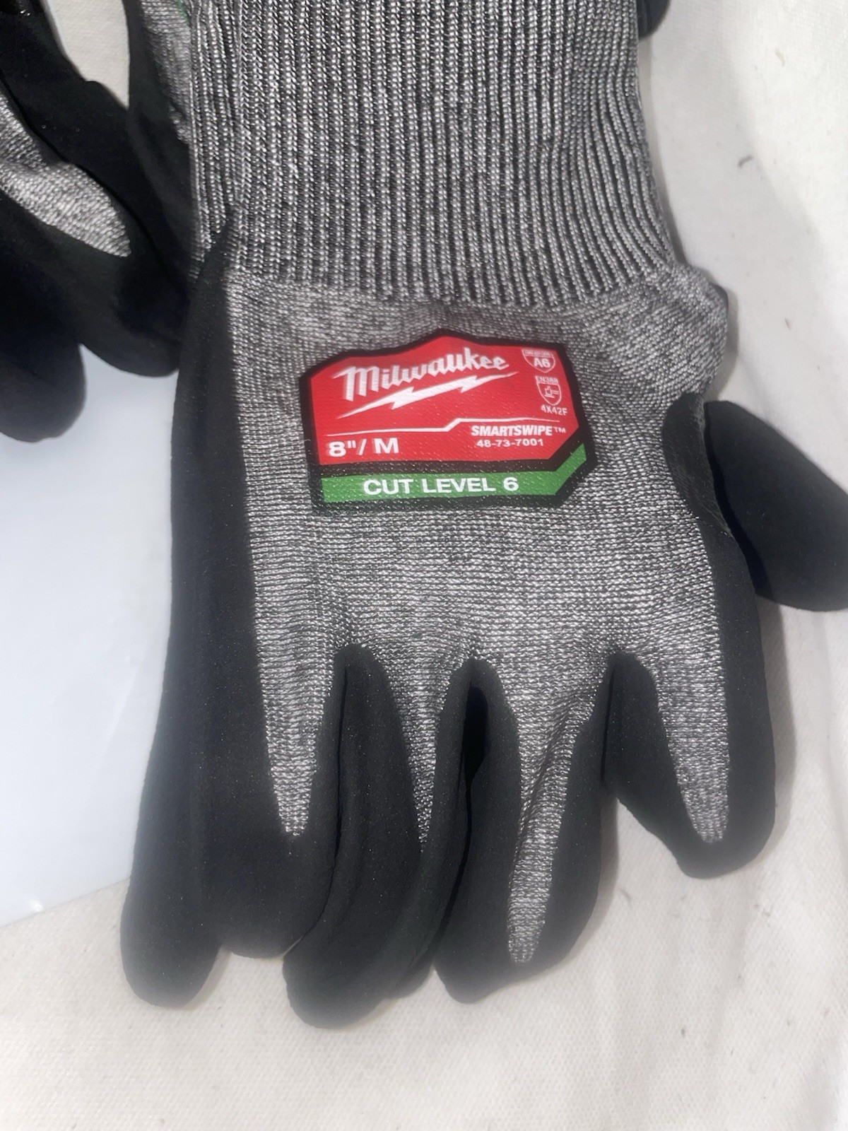 (10) Pair Milwaukee 48-73-7001 Size 8 (medium) Smartswipe Cut Level 6 Gloves