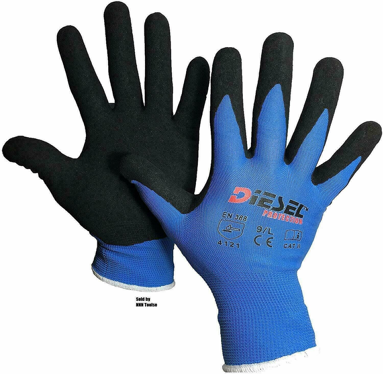 12 Pair Diesel Safety Gloves Latex or Nitrile Coated Grip Cut Resistant Gloves