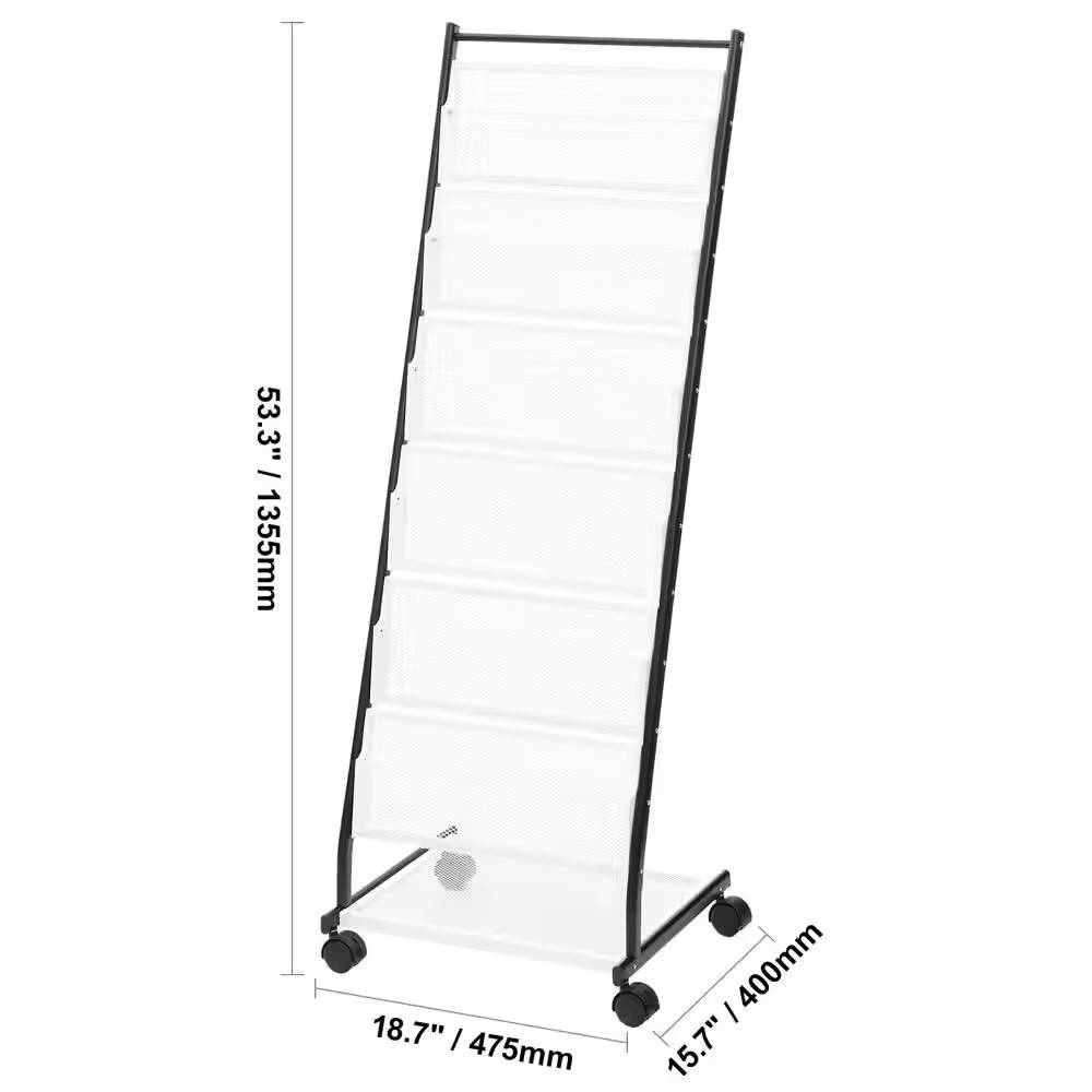 Brochure Display Rack, 6-Tier Magazine Display Stand, White 18.7 In. W X 53.3 In