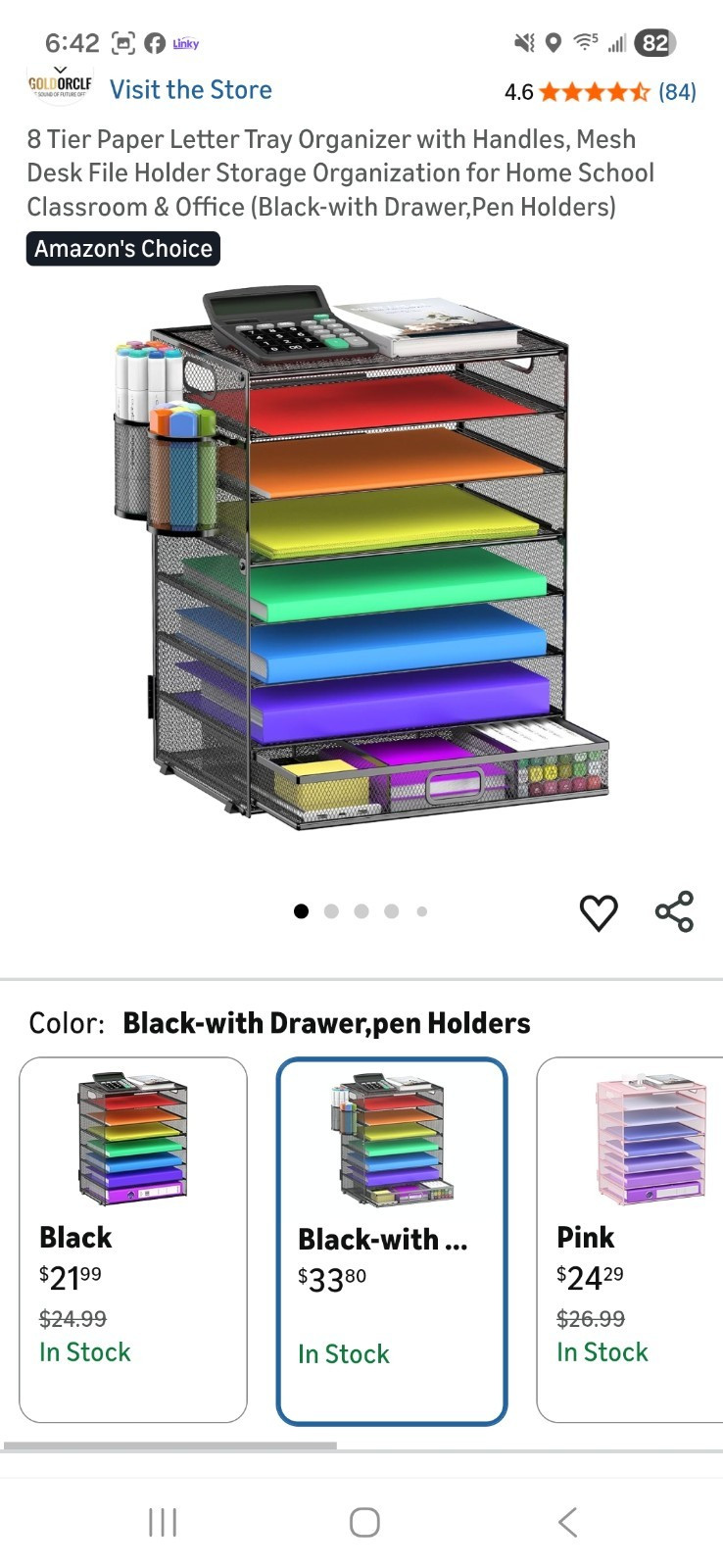 Goldorcle 8 Tier Paper Organizer Letter Tray Metal Desktop Organizer with Drawer