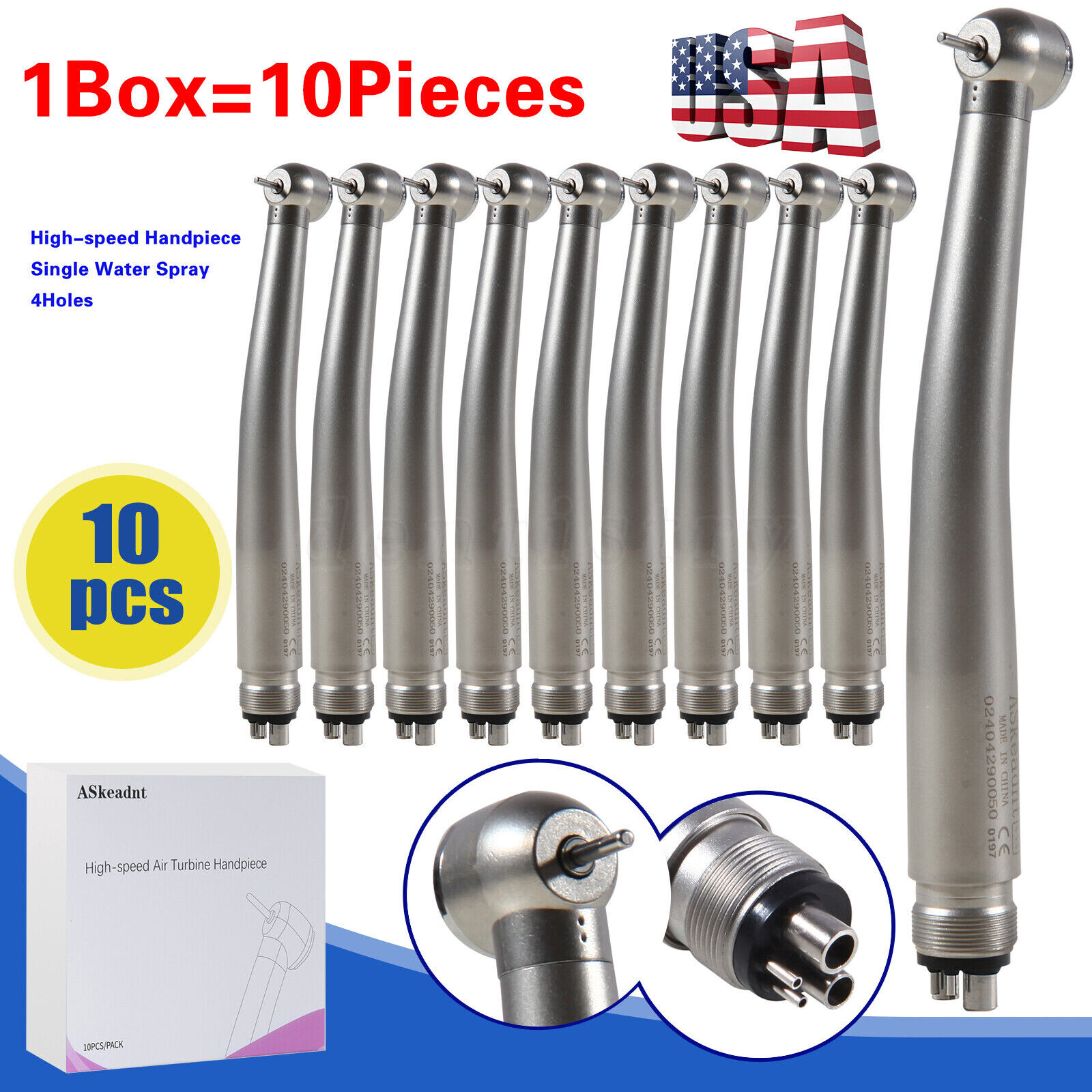 10 ADA4 NSK Style Dental High Speed Handpiece Push Button Standard Head 4Hole