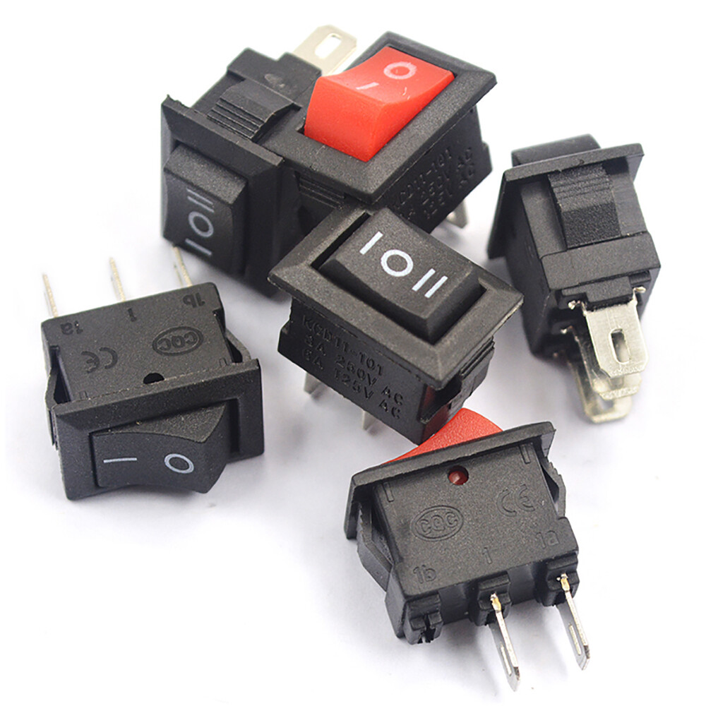 2/3 Pin ON-OFF Small Rectangular Rocker Switch SPST Black White Red 10mm × 15mm
