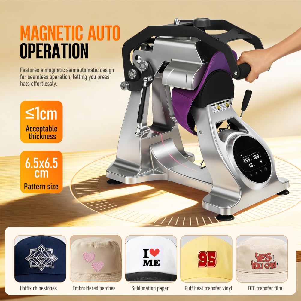 Dual Heater Hat Heat Press Semi-Auto Open Printing Cap Machine w/Laser Alignment