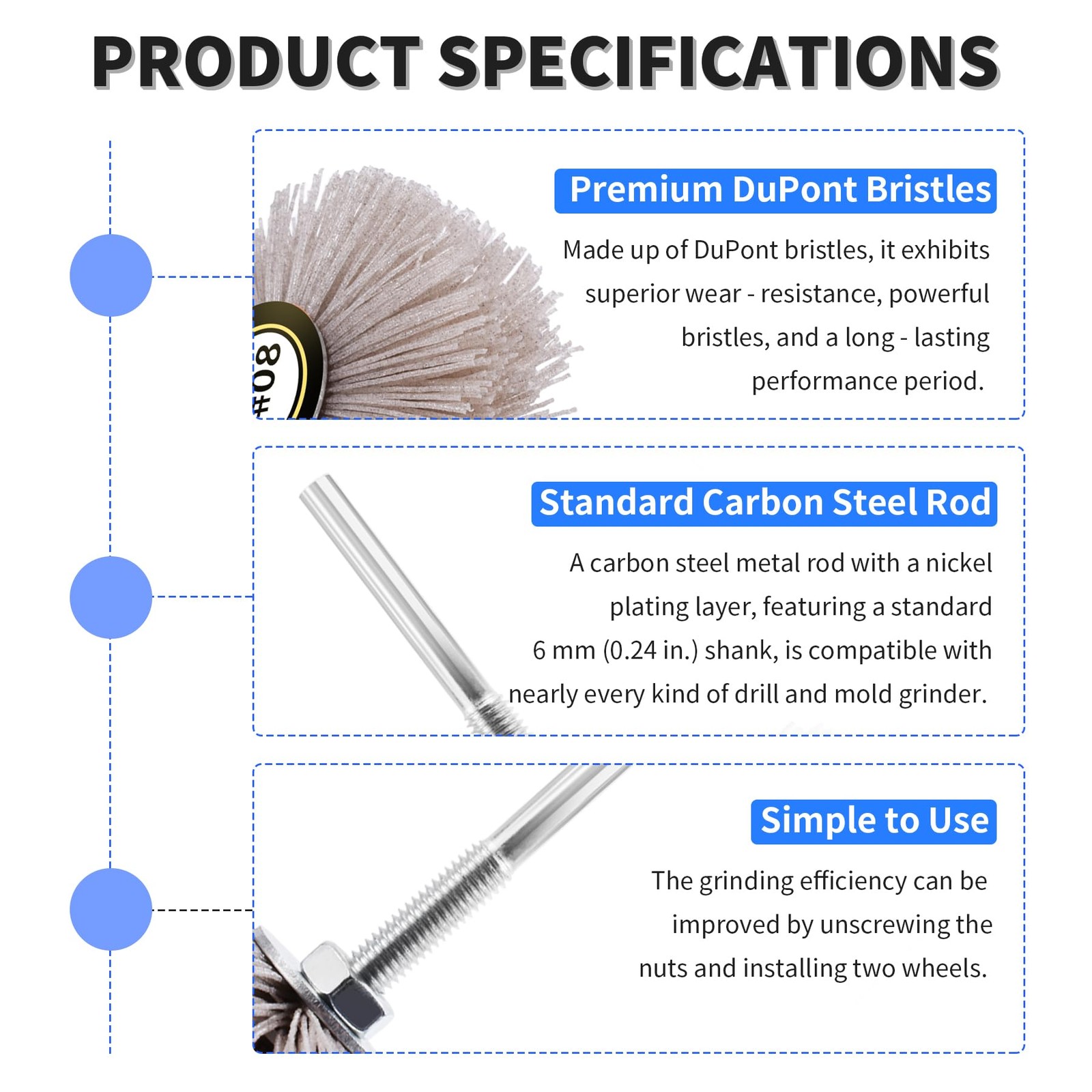 180 Grits Nylon Wheel Brush Abrasive Grinding Head 6mm 1/4 Inch Shank Polish