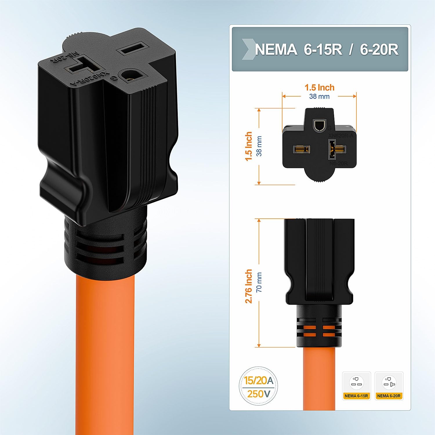 1FT Nema L14-30P 30Amp Locking Plug Male to 6-20R T-Blade Adapter, STW Black